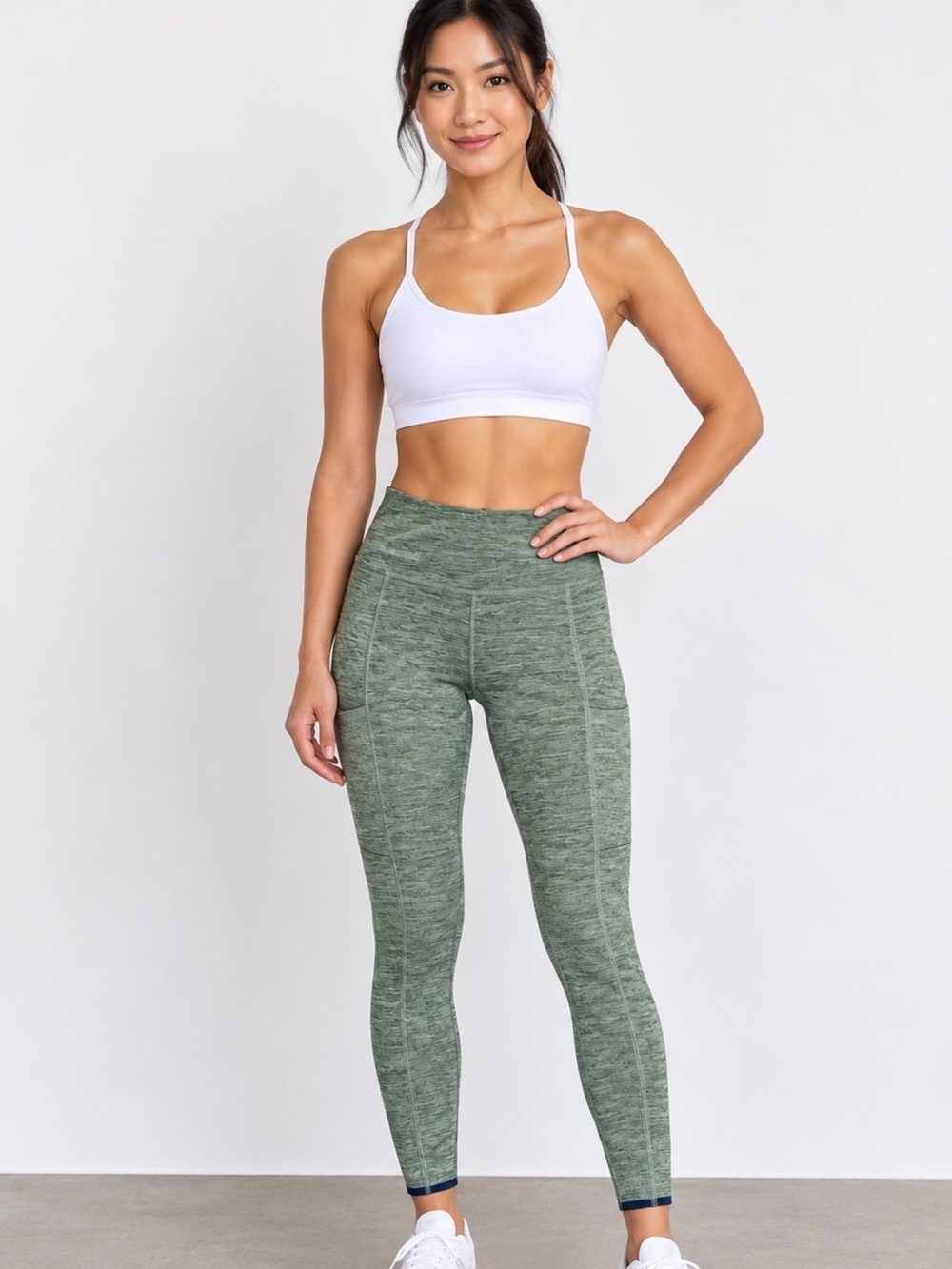 Vineyard Vines NWT Women’s XXS Olive Heather Active Leggings Blue Trim Pockets